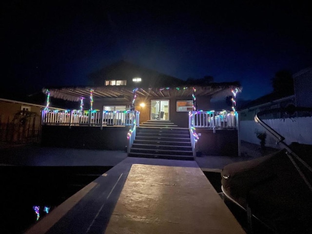 view of patio at twilight