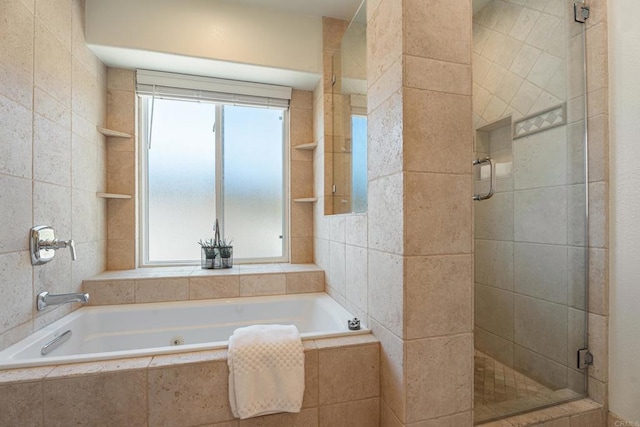 bathroom featuring plus walk in shower