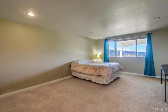 bedroom with baseboards, carpet flooring, and recessed lighting