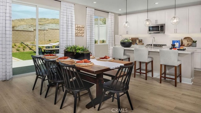 dining space featuring plenty of natural light and light hardwood / wood-style floors