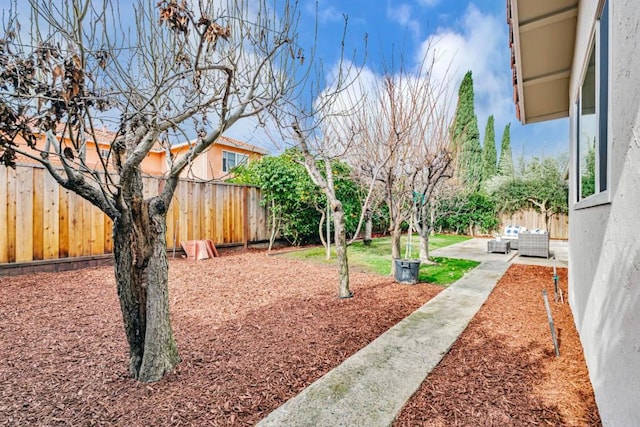 view of yard with outdoor lounge area and a patio