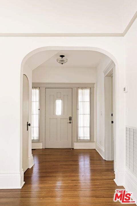 foyer entrance with dark hardwood / wood-style flooring