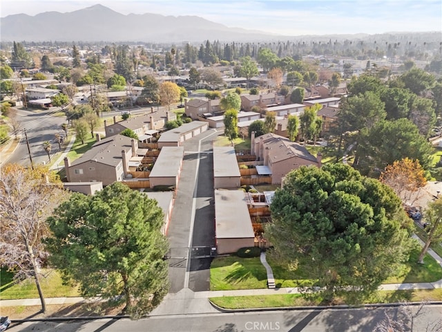 drone / aerial view featuring a mountain view