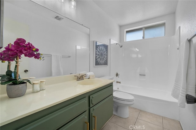 full bathroom with vanity, tile patterned floors, shower / bathtub combination, and toilet