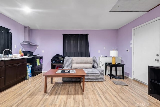 living room featuring light hardwood / wood-style floors and sink