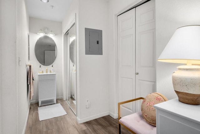 bathroom featuring hardwood / wood-style floors and electric panel