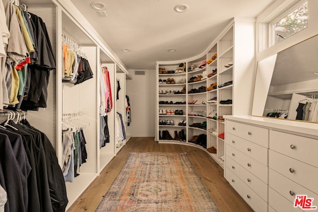 spacious closet featuring dark hardwood / wood-style floors