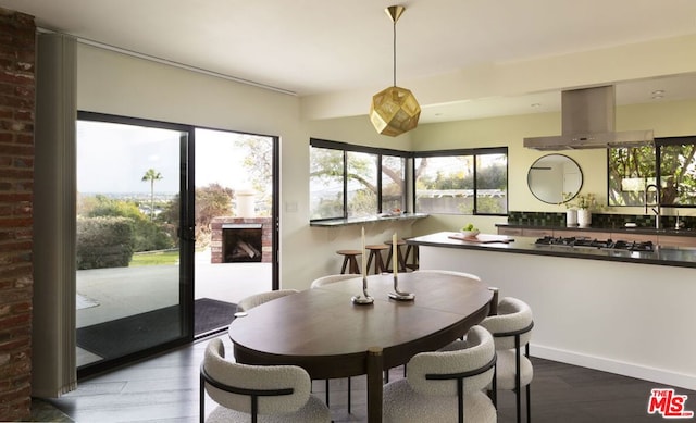 dining area featuring sink, plenty of natural light, and wood-type flooring