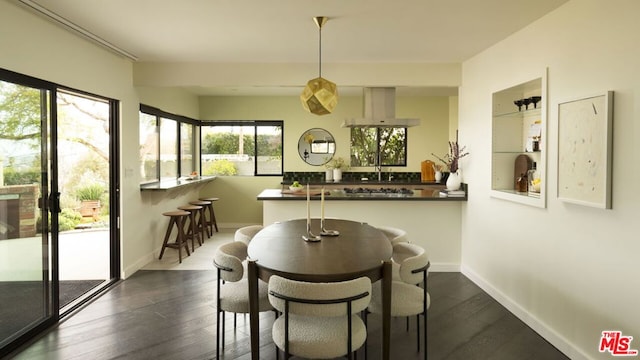 dining area with dark hardwood / wood-style floors