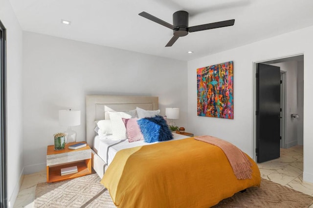 bedroom featuring ceiling fan