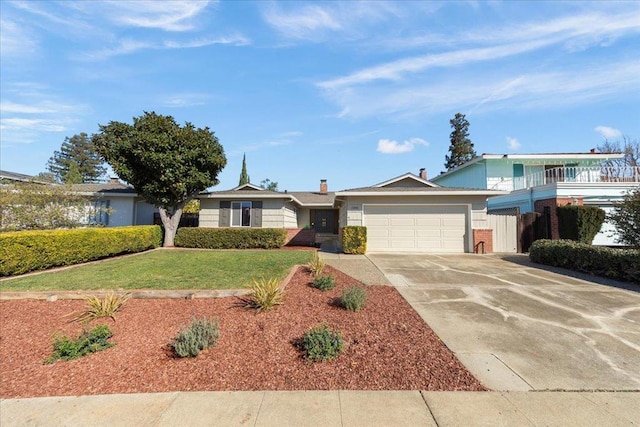 single story home featuring a garage and a front yard