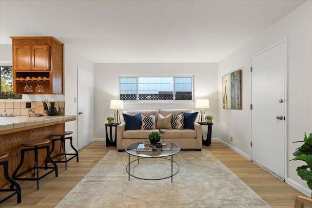 living room featuring light wood-type flooring