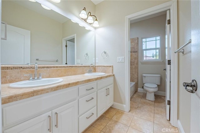 bathroom with tile patterned floors, toilet, and vanity