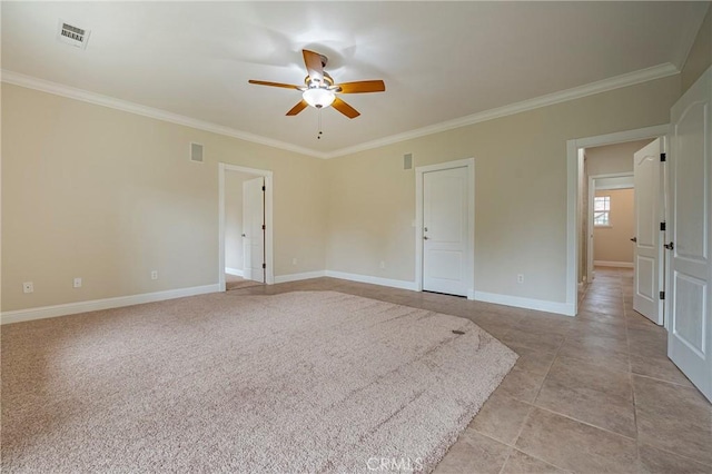 unfurnished room featuring ornamental molding and ceiling fan