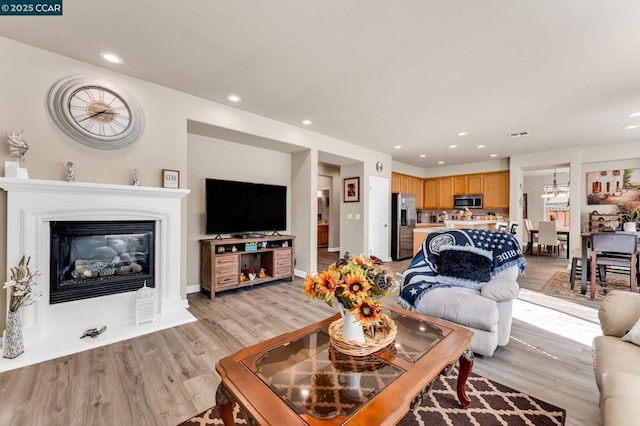 living room with light wood-type flooring