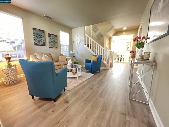 living room with hardwood / wood-style floors