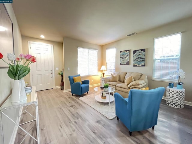 living room with hardwood / wood-style flooring