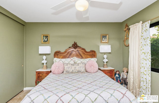 bedroom with a closet and ceiling fan