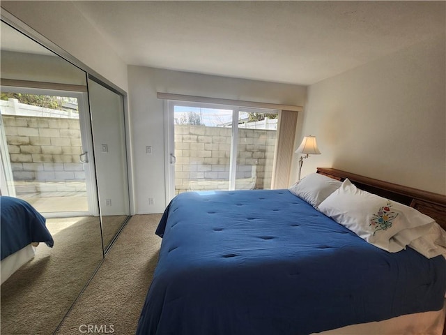 carpeted bedroom with multiple windows and access to exterior