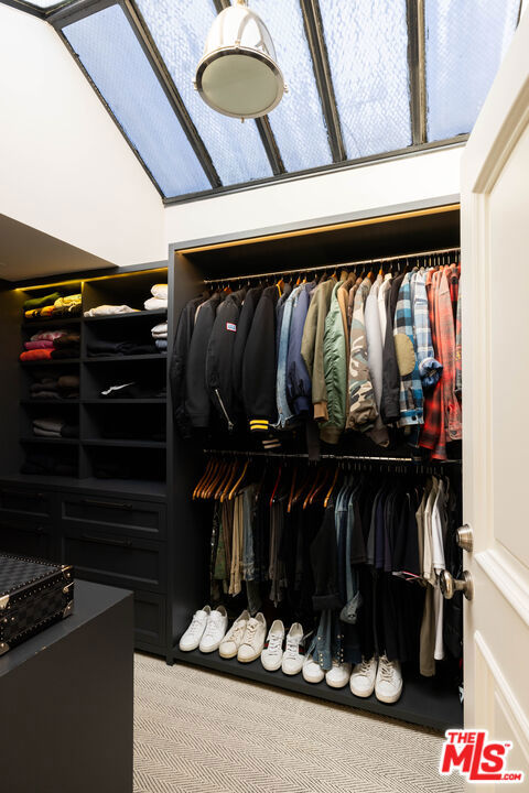 spacious closet featuring light colored carpet