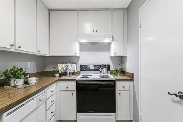 kitchen with white cabinetry, white dishwasher, and electric range