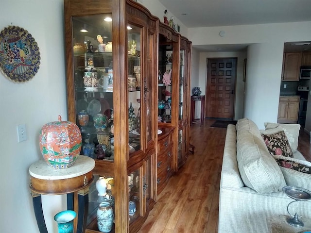 interior space featuring wood-type flooring and electric range