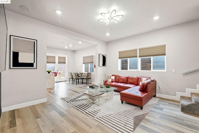 living room featuring light wood-type flooring