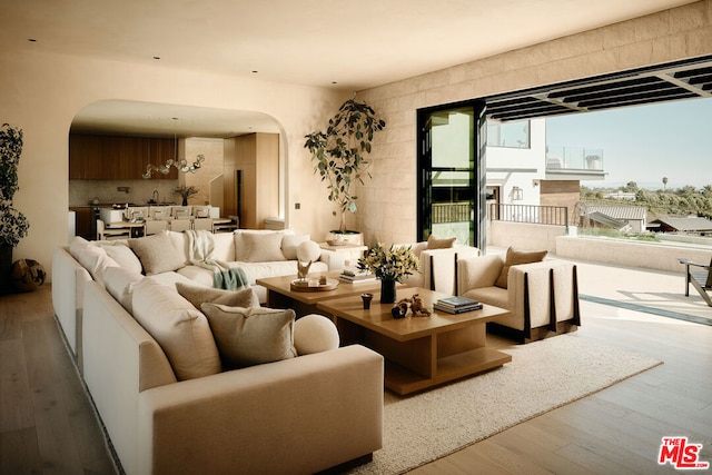 living room featuring light wood-type flooring