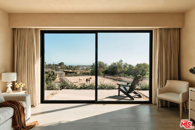 doorway with hardwood / wood-style floors and a wealth of natural light