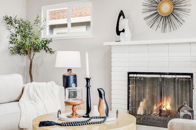 interior space featuring a brick fireplace