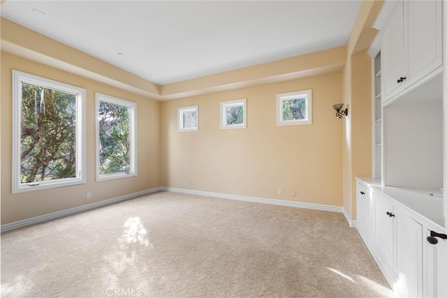 unfurnished room featuring light carpet