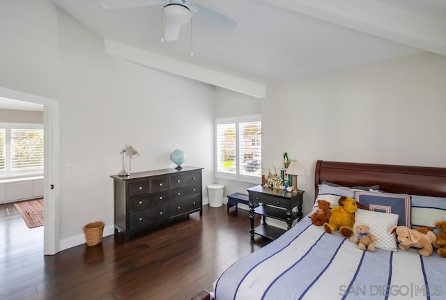 bedroom featuring ceiling fan and dark hardwood / wood-style flooring