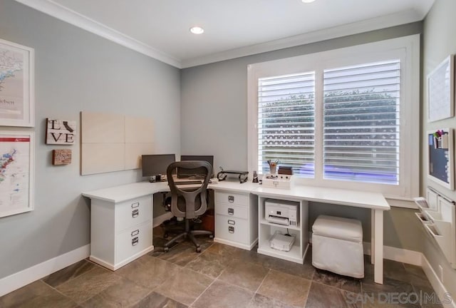 home office featuring crown molding