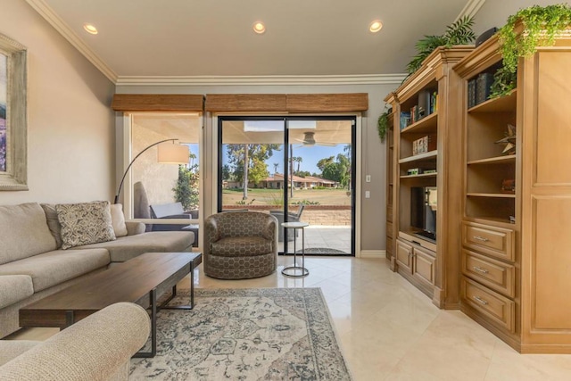 living room featuring ornamental molding