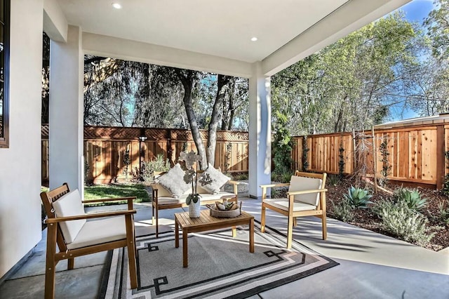 view of patio featuring an outdoor hangout area