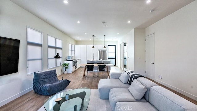 living room with light hardwood / wood-style floors