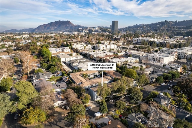 drone / aerial view featuring a mountain view