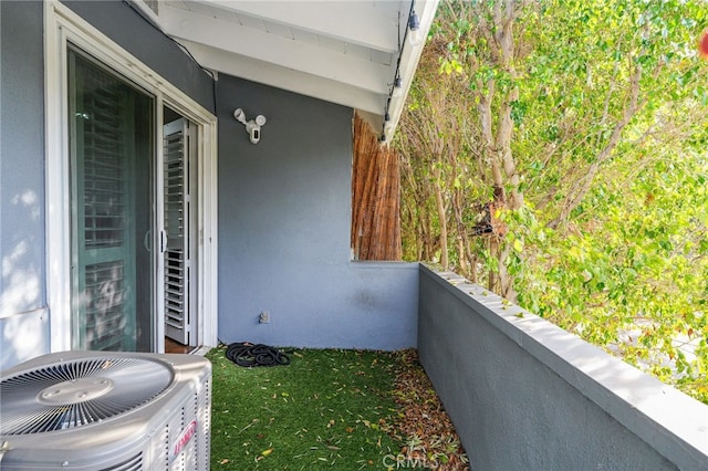 balcony featuring central air condition unit