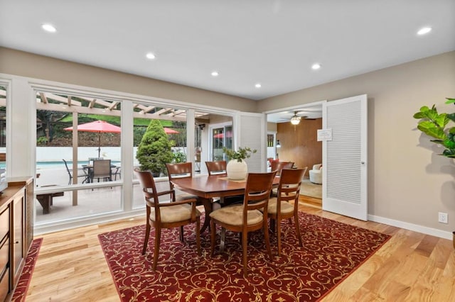 dining area with hardwood / wood-style floors