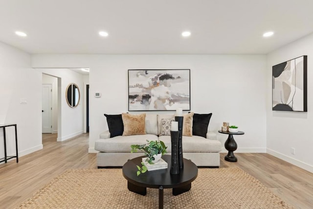 living room with light hardwood / wood-style floors