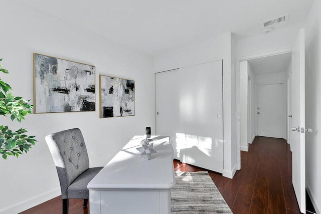 office area with dark wood-type flooring