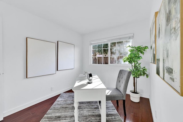 home office featuring dark hardwood / wood-style flooring