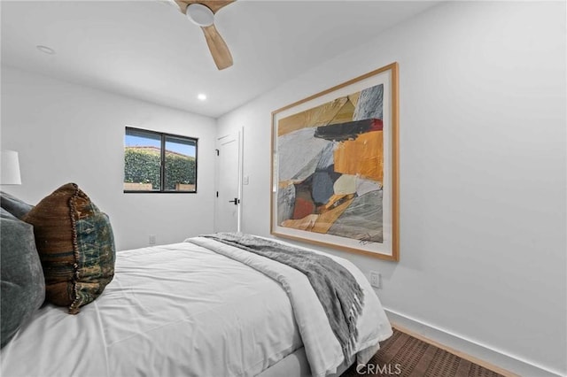 bedroom featuring ceiling fan