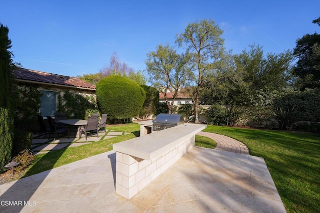 view of patio / terrace with exterior kitchen and a grill