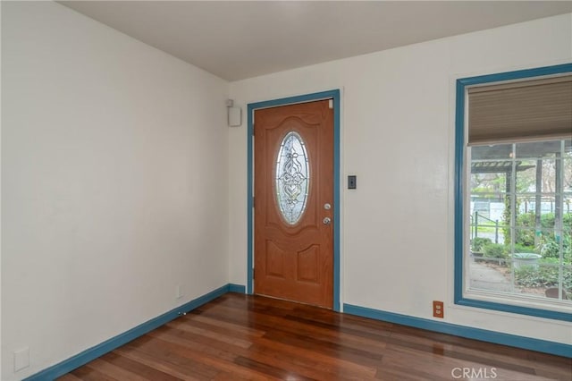 entrance foyer with plenty of natural light and dark wood-type flooring