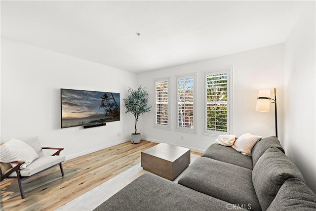 living room with light hardwood / wood-style flooring