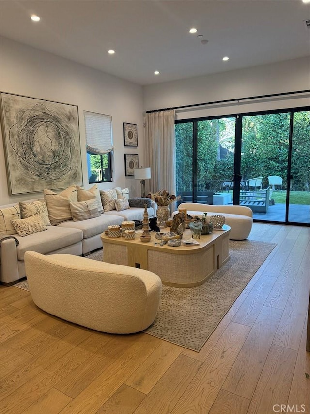 living room with light wood-type flooring