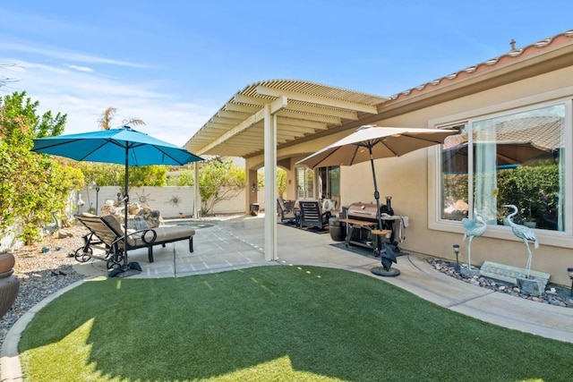 view of patio / terrace with a pergola and grilling area