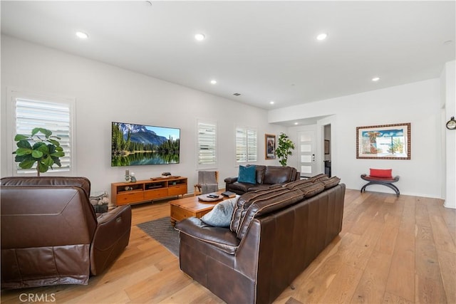 living room with light hardwood / wood-style floors