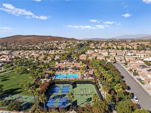 drone / aerial view with a mountain view